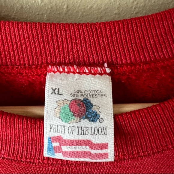 VTG BUM Equipment Sweatshirt 90’s Fruit of the Loom Made USA Unisex Size XL Red - Picture 5 of 11